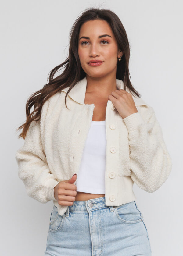 IVORY SHERPA CROPPED CARDIGAN