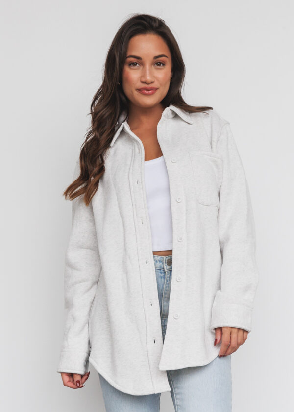 HEATHER WHITE FLEECE SHACKET