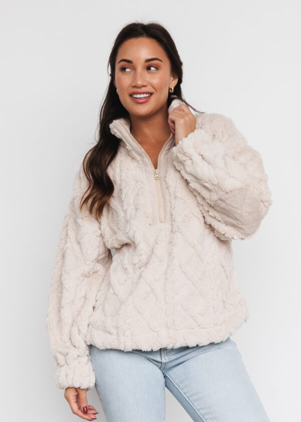 IVORY FLEECE CABLE KNIT SWEATSHIRT