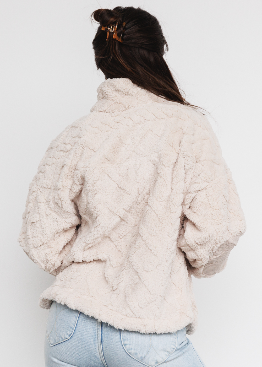 IVORY FLEECE CABLE KNIT SWEATSHIRT