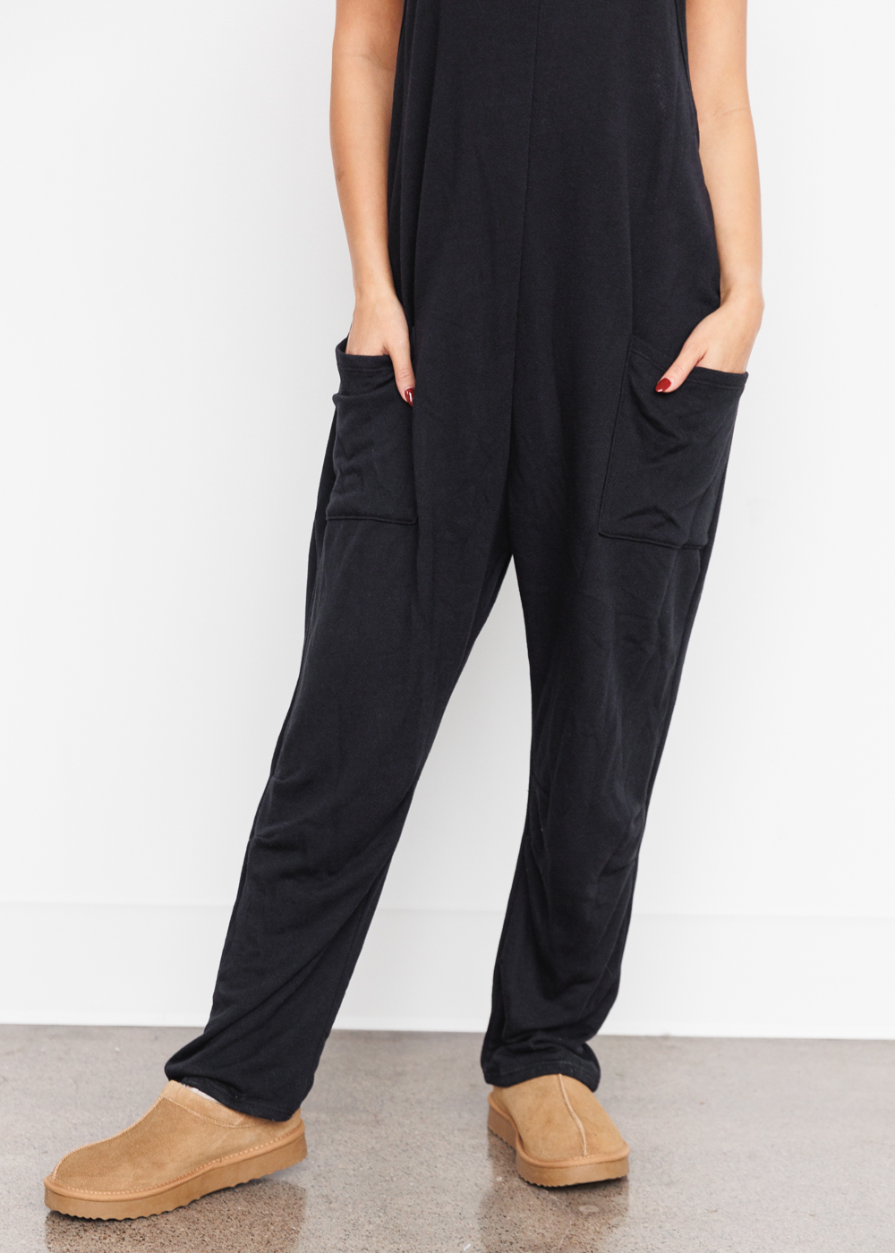 BLACK FRENCH TERRY JUMPSUIT