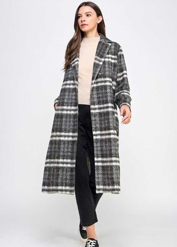 BLACK AND WHITE PLAID WINTER COAT