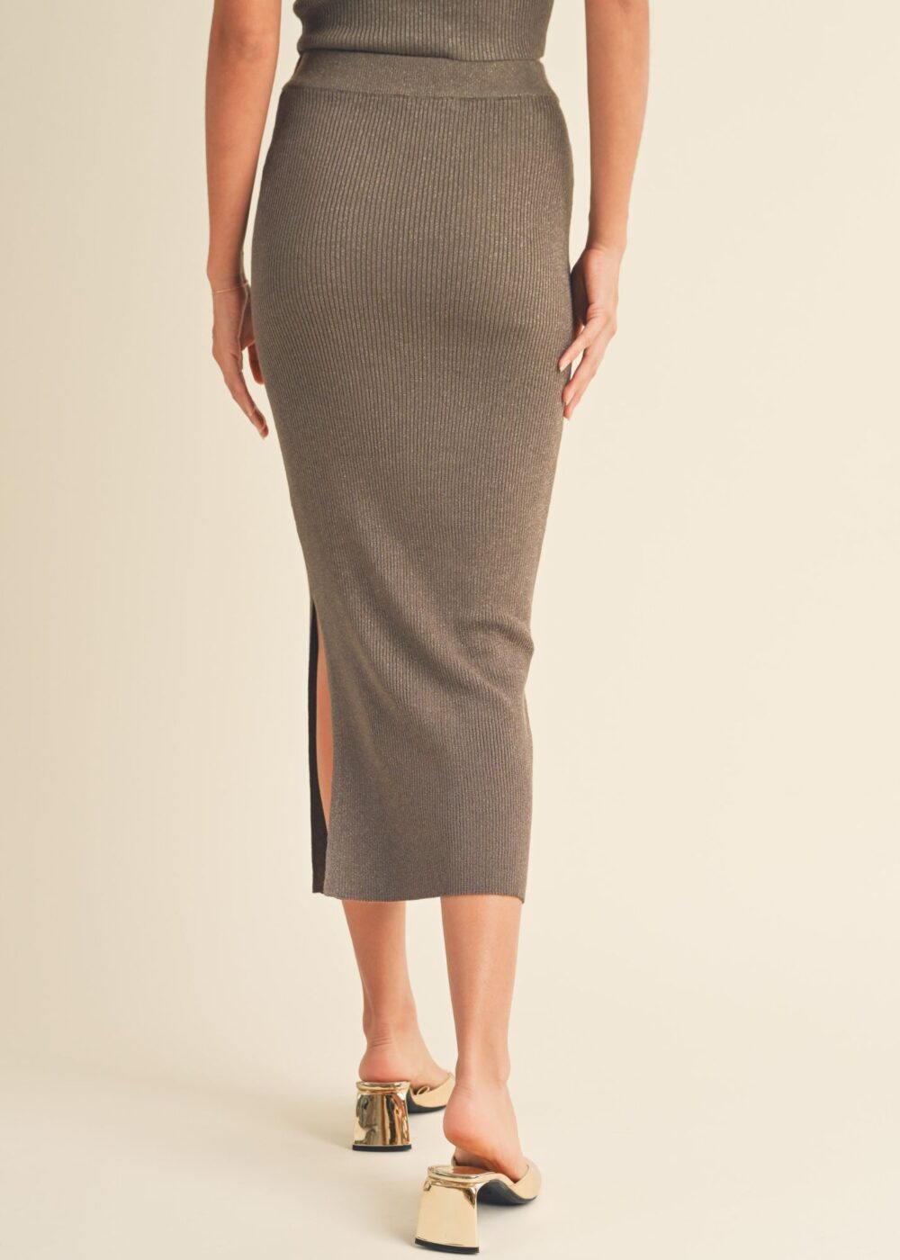 BRONZE RIBBED KNIT SKIRT