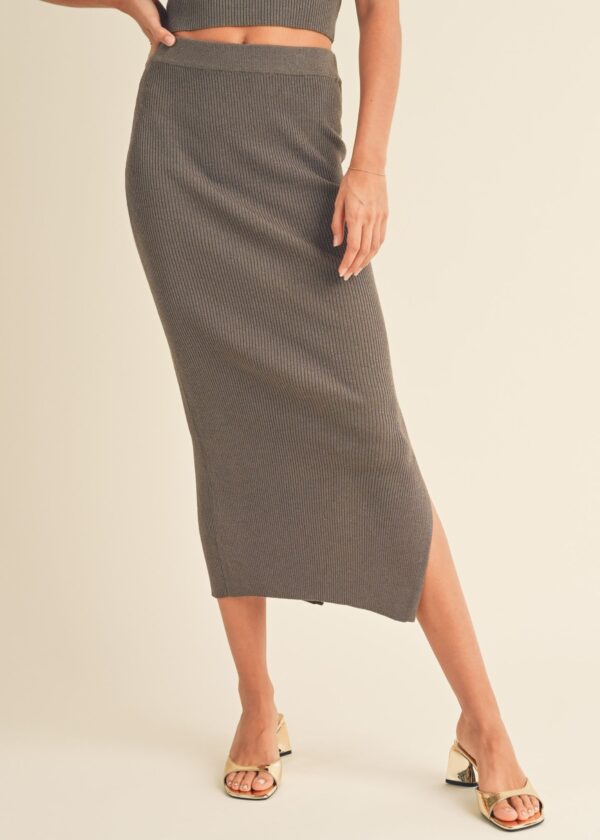 BRONZE RIBBED KNIT SKIRT