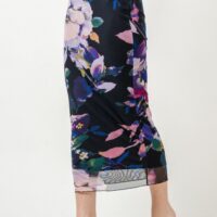 BLACK AND PINK FLORAL MESH SKIRT