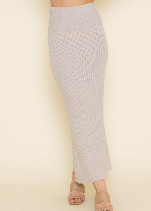 ECRU RIBBED KNIT MAXI SKIRT