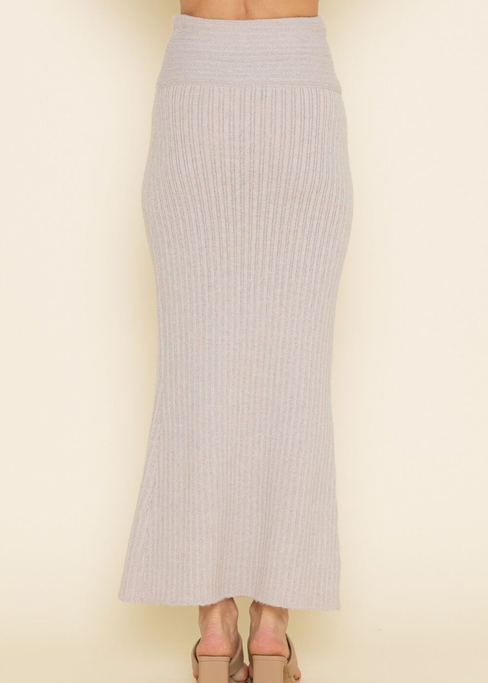 ECRU RIBBED KNIT MAXI SKIRT