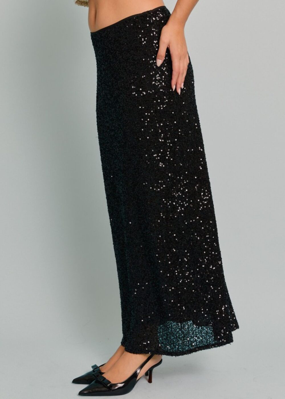 BLACK SEQUIN MAXI SKIRT