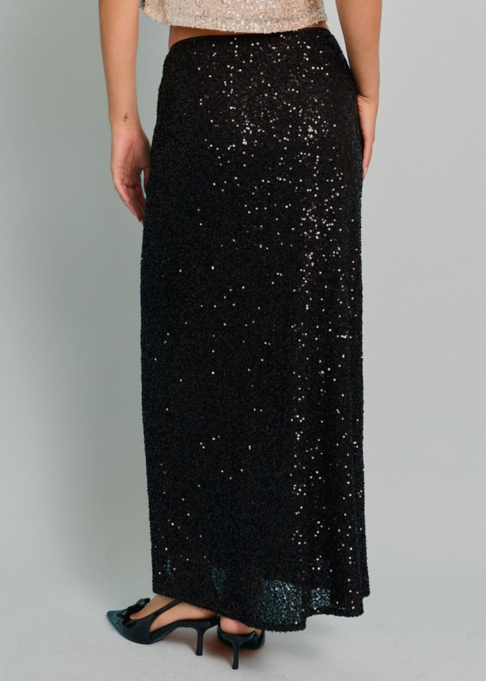 BLACK SEQUIN MAXI SKIRT