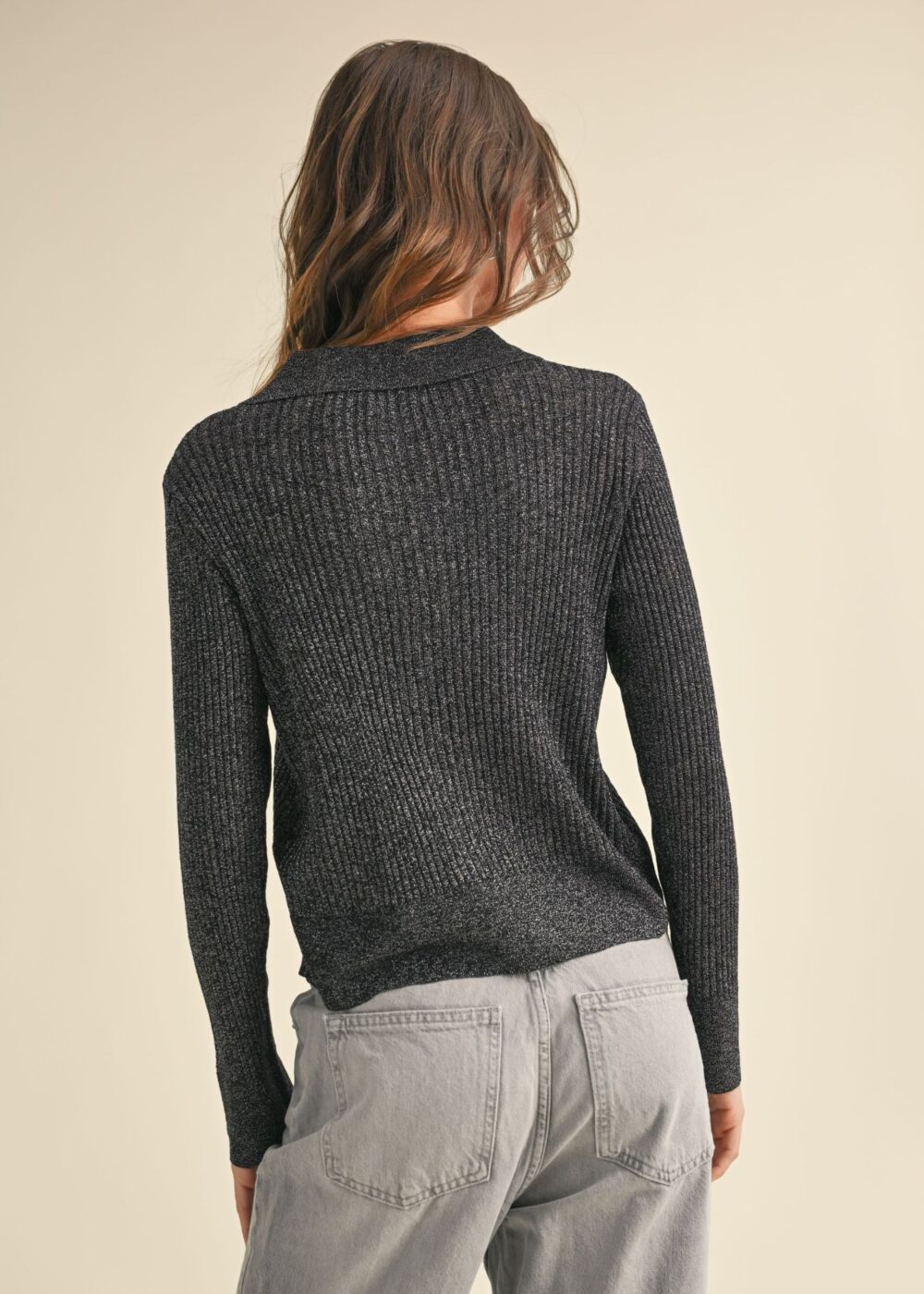 BLACK METALLIC RIBBED KNIT TOP