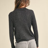 BLACK METALLIC RIBBED KNIT TOP