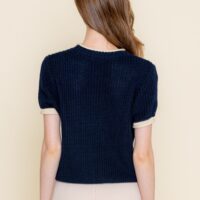 NAVY SWEATER TOP WITH CREAM TRIM