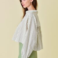 IVORY AND KHAKI STRIPE CROPPED BUTTON UP TOP