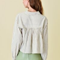 IVORY AND KHAKI STRIPE CROPPED BUTTON UP TOP