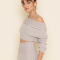 ECRU RIBBED KNIT ONE SHOULDER SWEATER