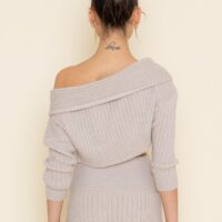 ECRU RIBBED KNIT ONE SHOULDER SWEATER