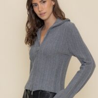 HEATHER GREY ZIP UP SWEATER TOP