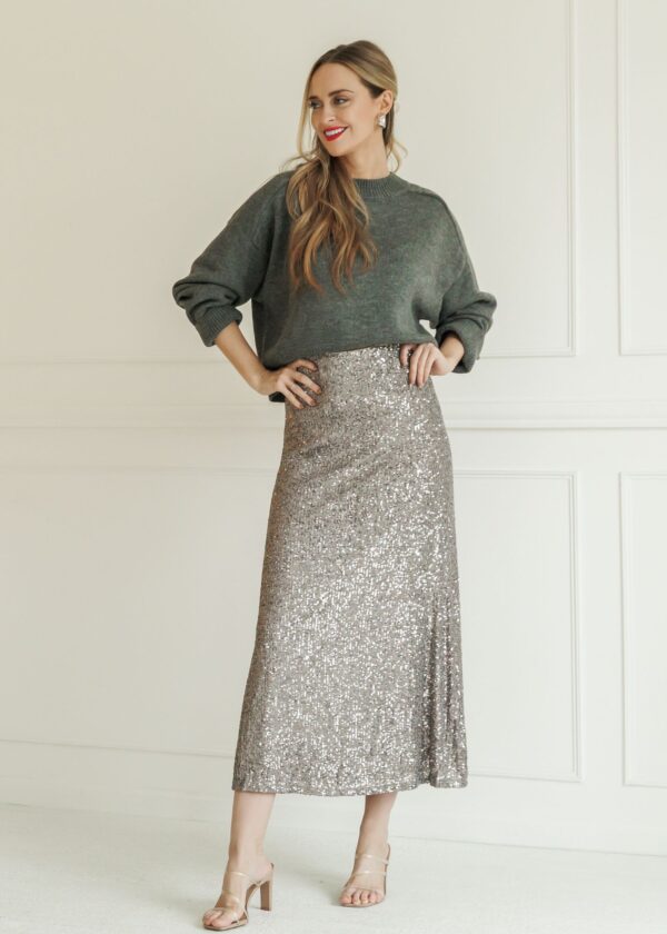 SILVER SEQUIN MAXI SKIRT