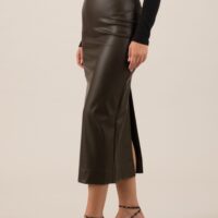 DARK BROWN FAUX LEATHER SKIRT