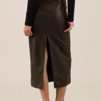 DARK BROWN FAUX LEATHER SKIRT