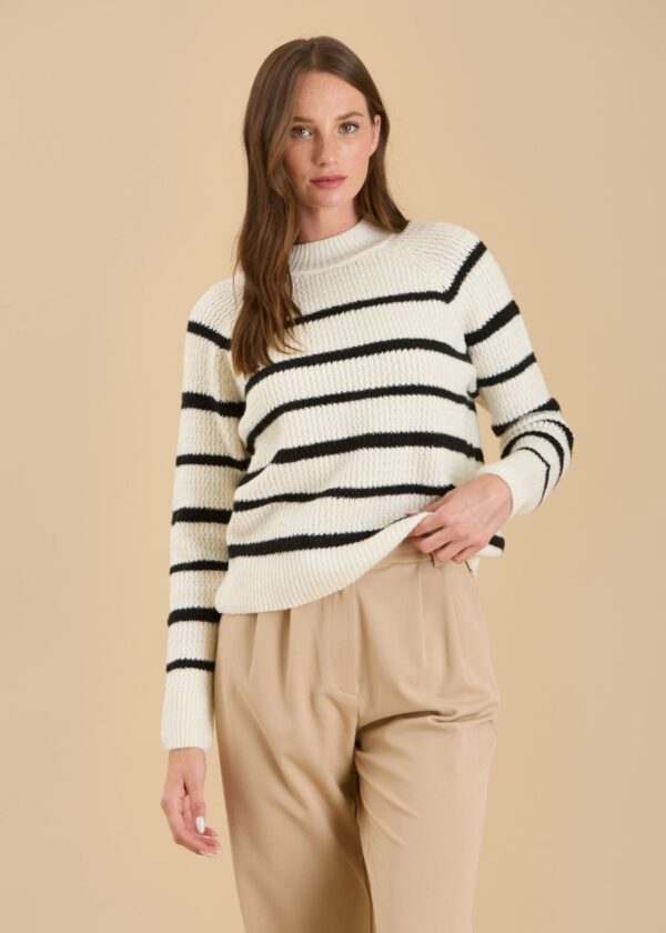 OATMEAL AND BLACK STRIPE SWEATER