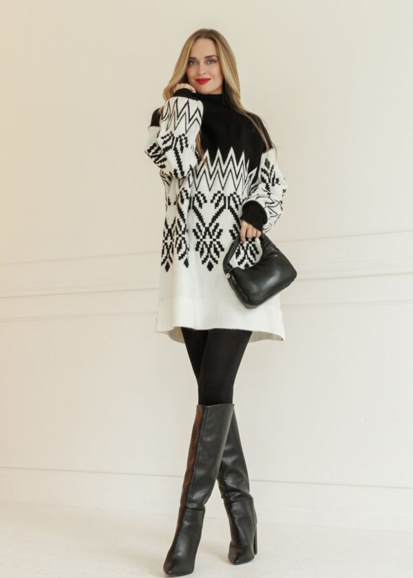 BLACK AND IVORY ALPINE KNIT MINI DRESS