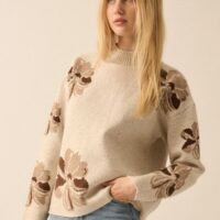 BEIGE AND BROWN FLORAL PRINT SWEATER