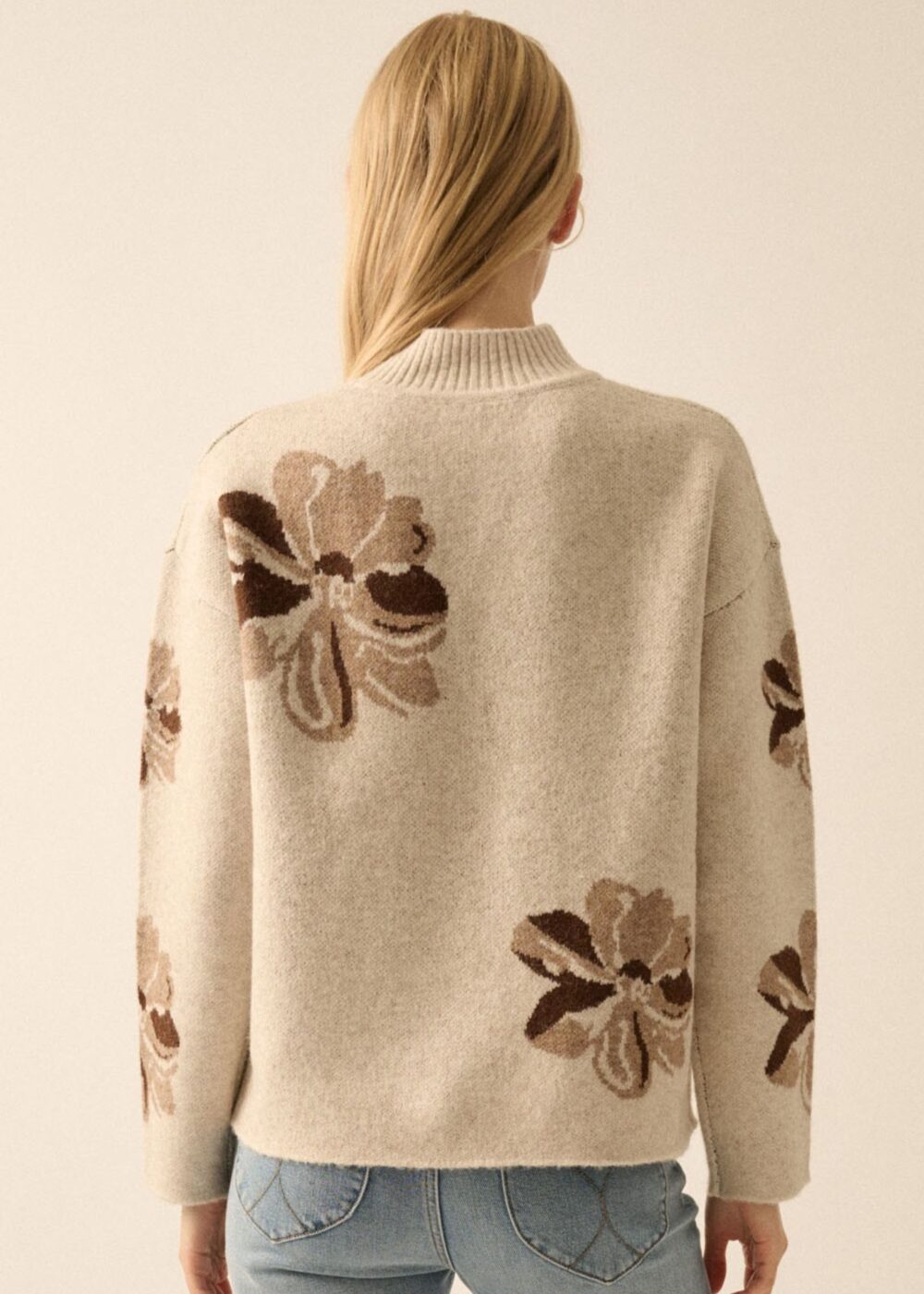 BEIGE AND BROWN FLORAL PRINT SWEATER