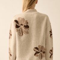 BEIGE AND BROWN FLORAL PRINT SWEATER