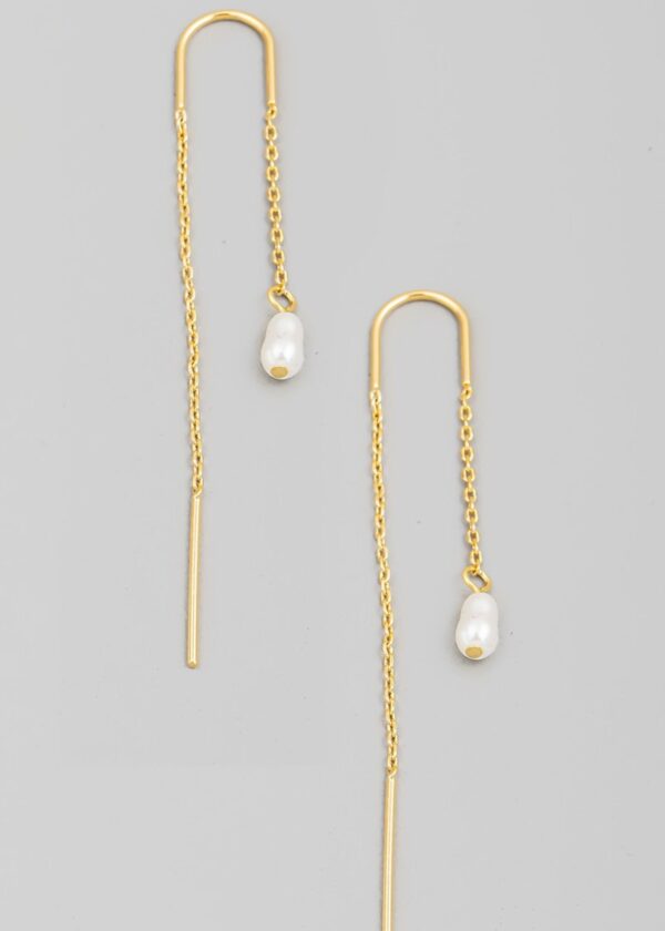 GOLD THREADER EARRINGS WITH PEARL CHARMS