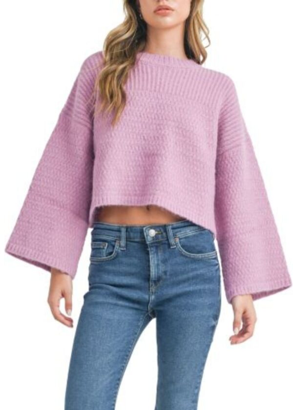 ORCHID PINK CROPPED BELL SLEEVE SWEATER