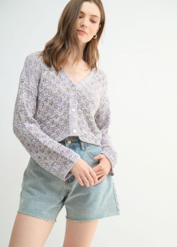 DUSTY LILAC FLORAL OPEN KNIT CARDIGAN