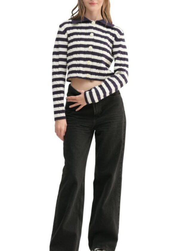 NAVY BLUE AND WHITE STRIPE CARDIGAN