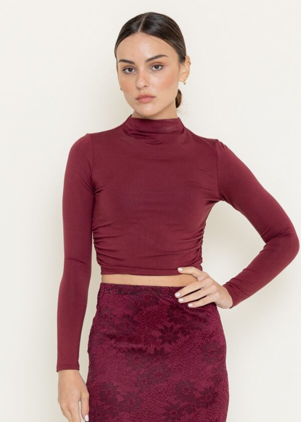 BURGUNDY RUCHED CROP TOP