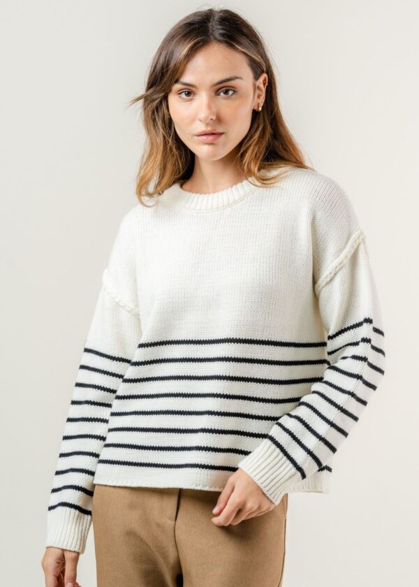 IVORY AND BLACK STRIPE SWEATER