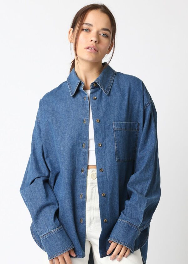 DARK WASH DENIM BUTTON UP TOP