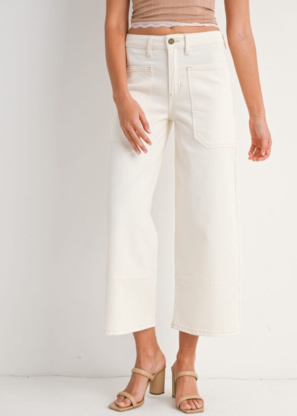 OFF WHITE CROPPED WIDE LEG JEANS WITH UTILITY POCKETS