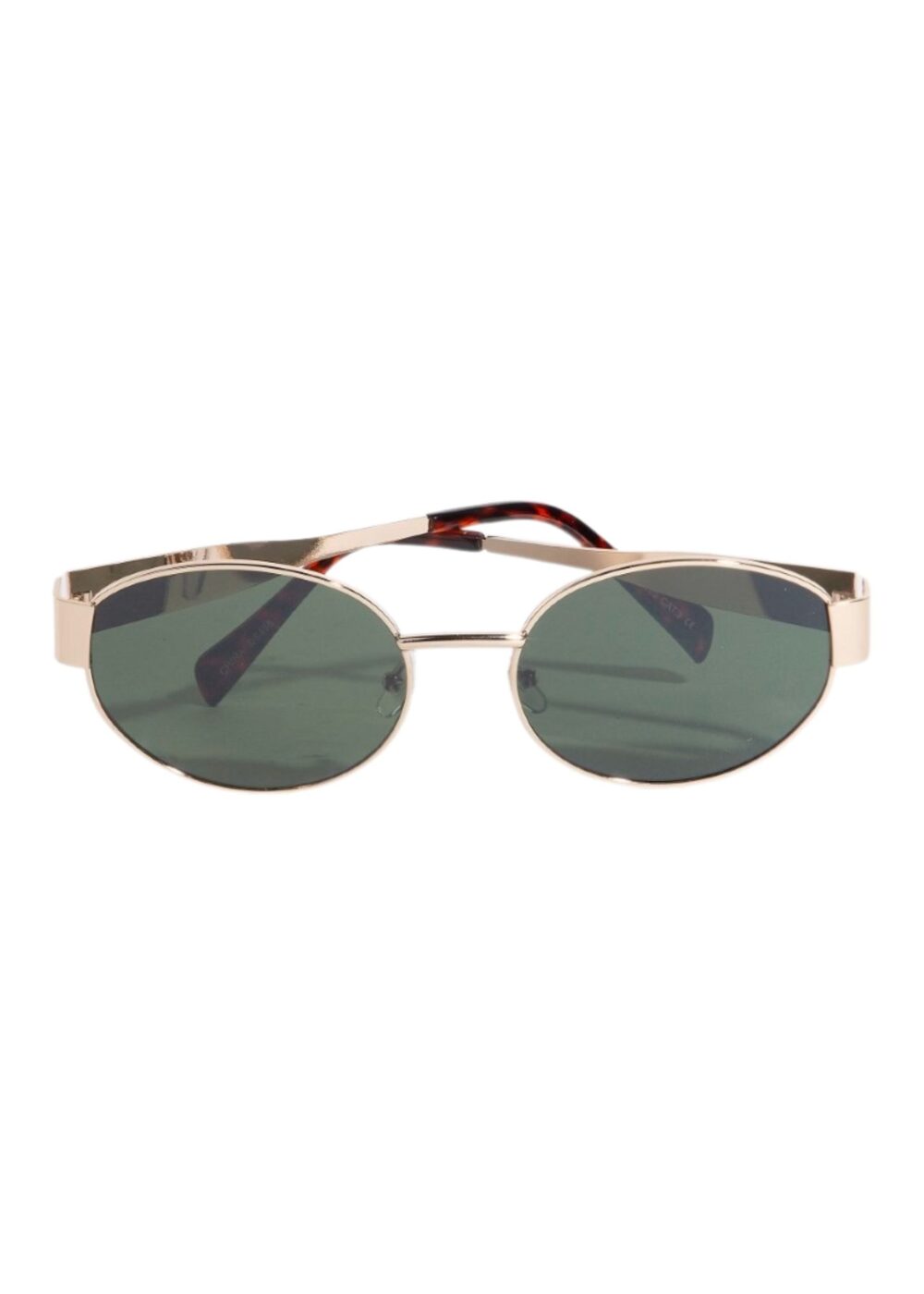 GOLD OVAL FRAME SUNGLASSES WITH GREEN LENSES