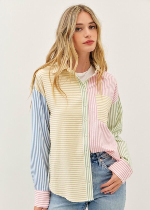 PASTEL MULTI PINSTRIPE BUTTON UP TOP