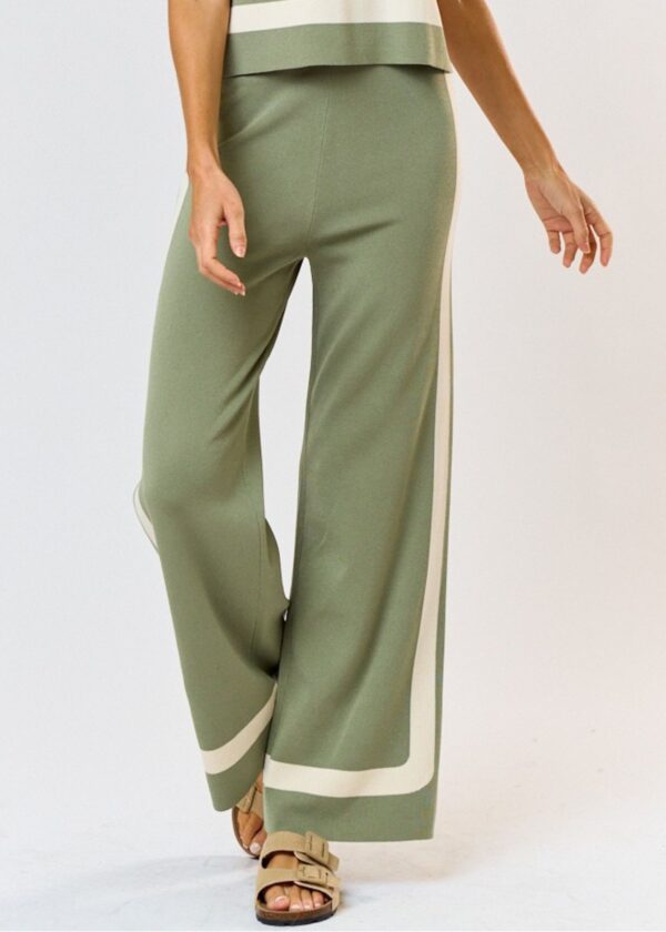 SAGE GREEN KNIT PANTS WITH IVORY CONTRAST STRIPE