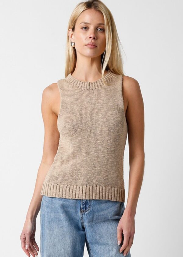 TAUPE SLEEVELESS SWEATER TOP