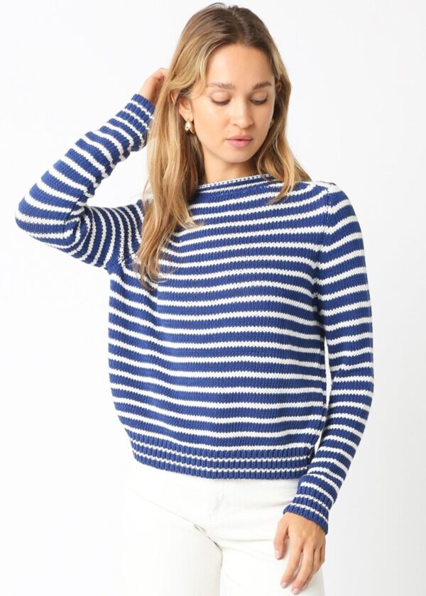 BLUE AND WHITE STRIPE KNIT SWEATER