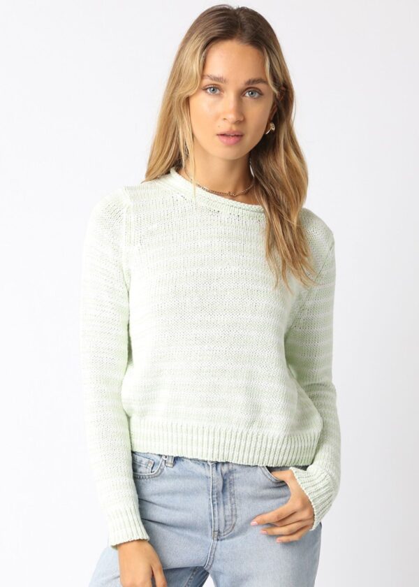 MINT GREEN AND WHITE STRIPE KNIT SWEATER