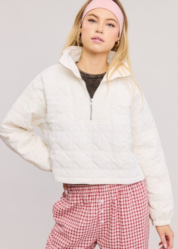 IVORY QUILTED PUFFER SWEATSHIRT