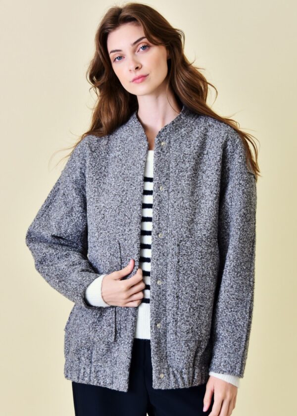 GREY BOUCLÉ BOMBER JACKET