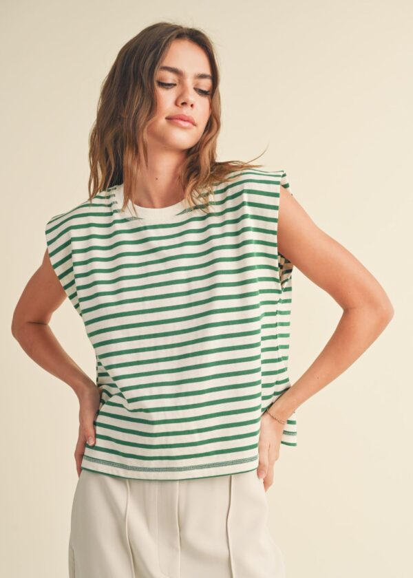 WHITE AND GREEN STRIPE TANK TOP