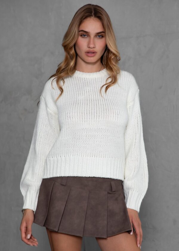 IVORY RIBBED KNIT SWEATER