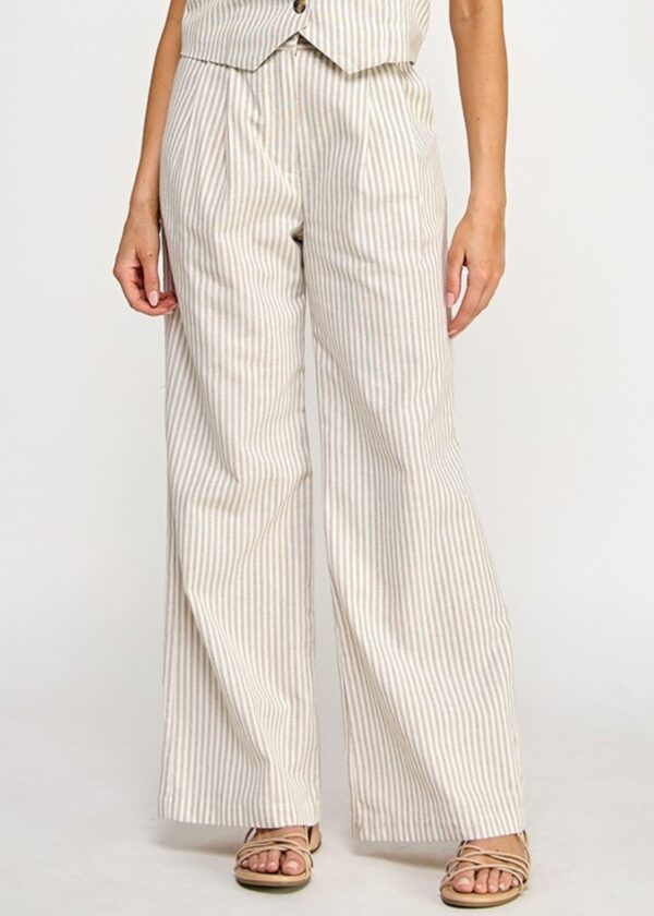 OATMEAL AND IVORY STRIPE LINEN TROUSERS