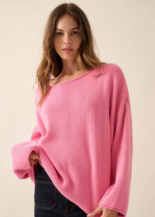 PINK OVERSIZED RIB KNIT SWEATER