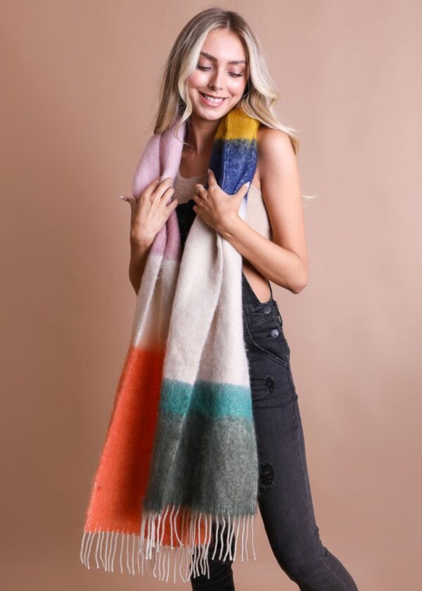 GREEN AND ORANGE COLOR BLOCK WINTER SCARF